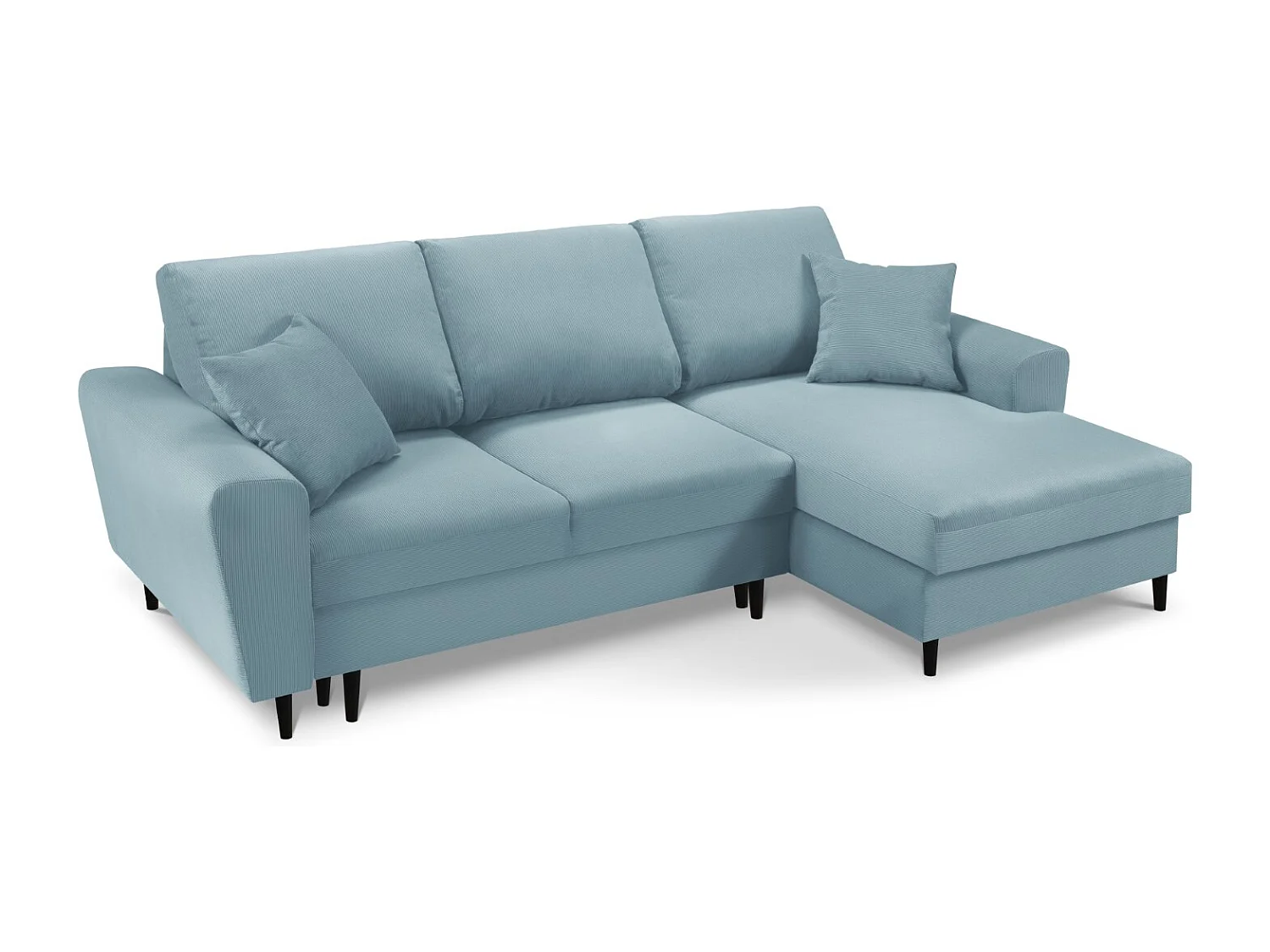 Cosmopolitan Design - Canapé d'angle droit convertible avec coffre de rangement "Kyoto" 4 places en velours côtelé bleu clair - 241x145x88cm