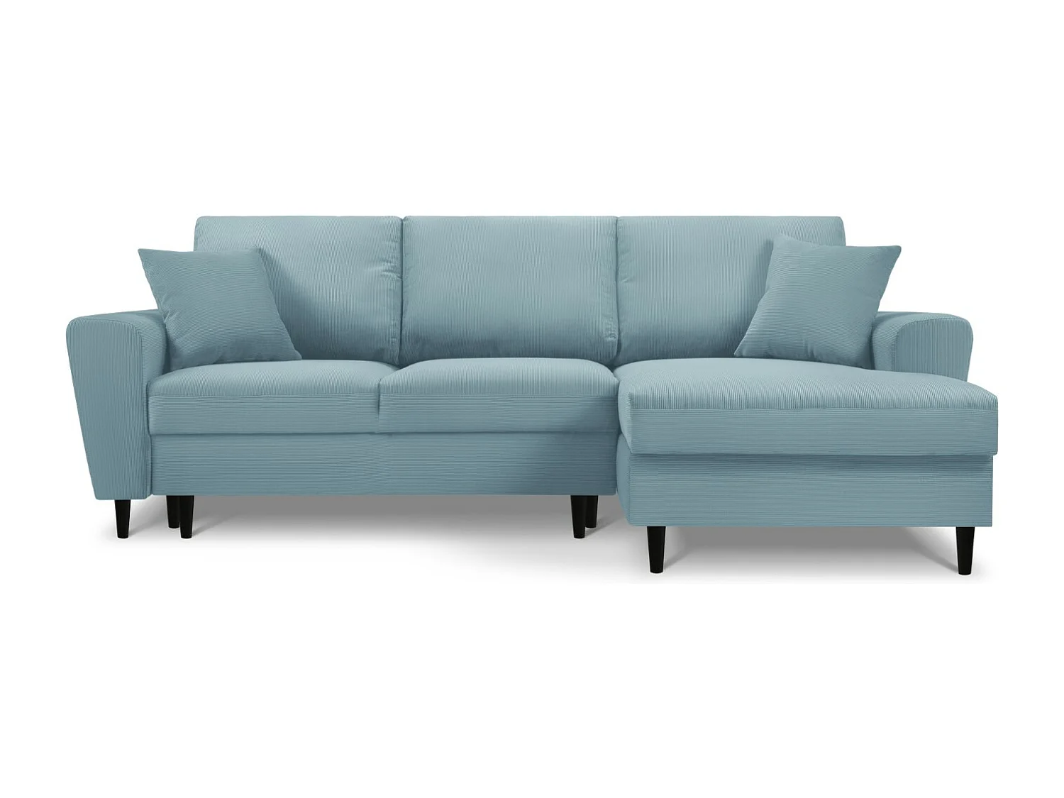 Cosmopolitan Design - Canapé d'angle droit convertible avec coffre de rangement "Kyoto" 4 places en velours côtelé bleu clair - 241x145x88cm