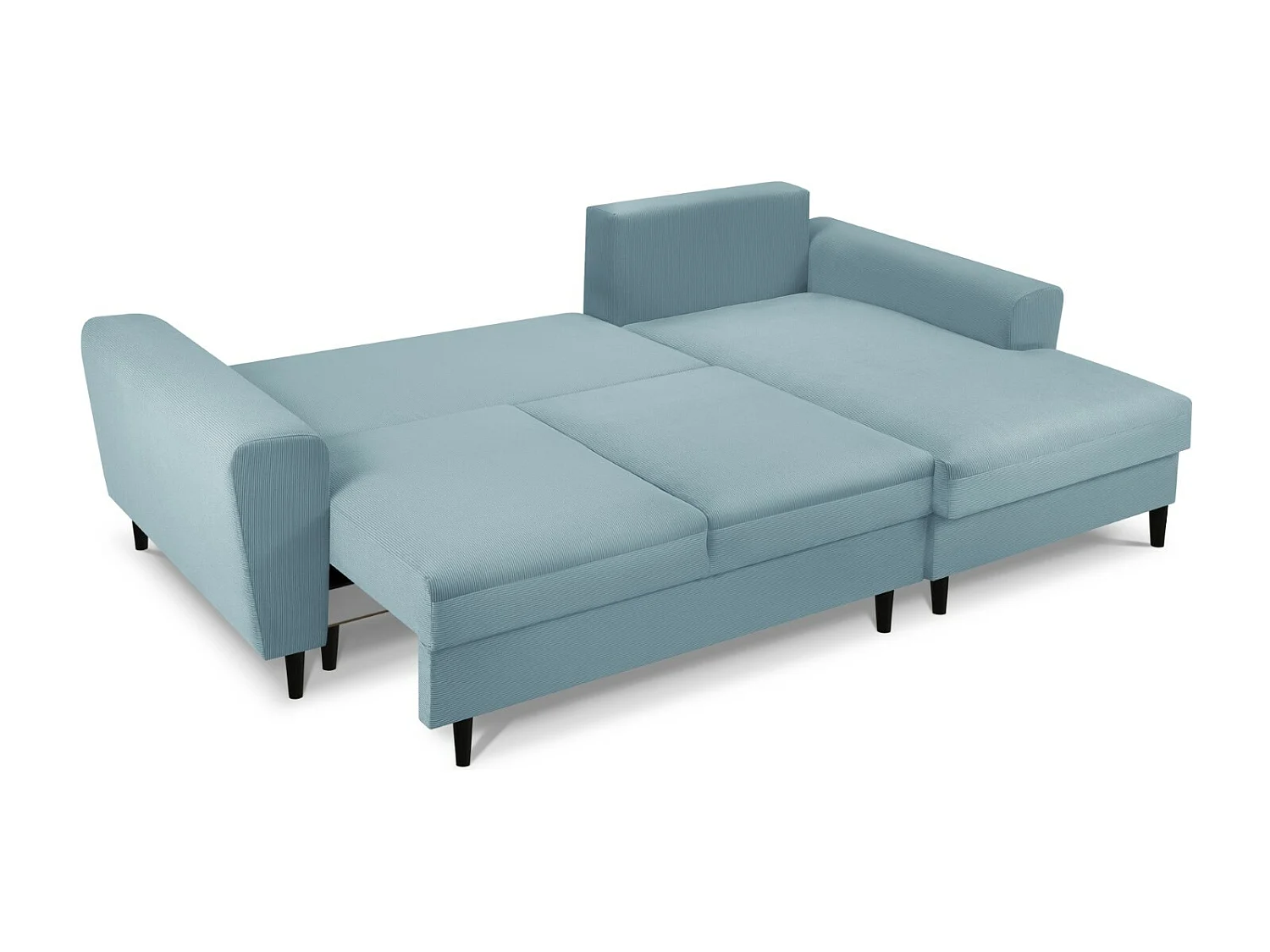 Cosmopolitan Design - Canapé d'angle droit convertible avec coffre de rangement "Kyoto" 4 places en velours côtelé bleu clair - 241x145x88cm