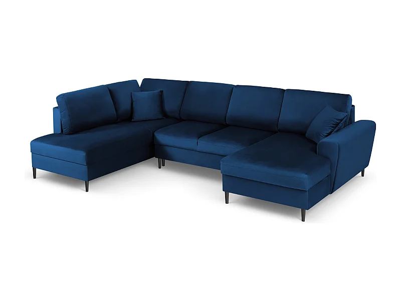 Cosmopolitan Design - Divano panoramico convertibile sinistro con contenitore "Kyoto" 7 posti in velluto blu reale - 313x194x88cm