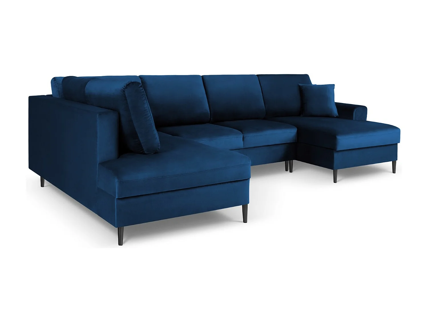 Cosmopolitan Design - Sofa panoramiczna lewa rozkładana ze schowkiem, "Kyoto" 7 miejsc welur, błękit królewski - 313x194x88cm