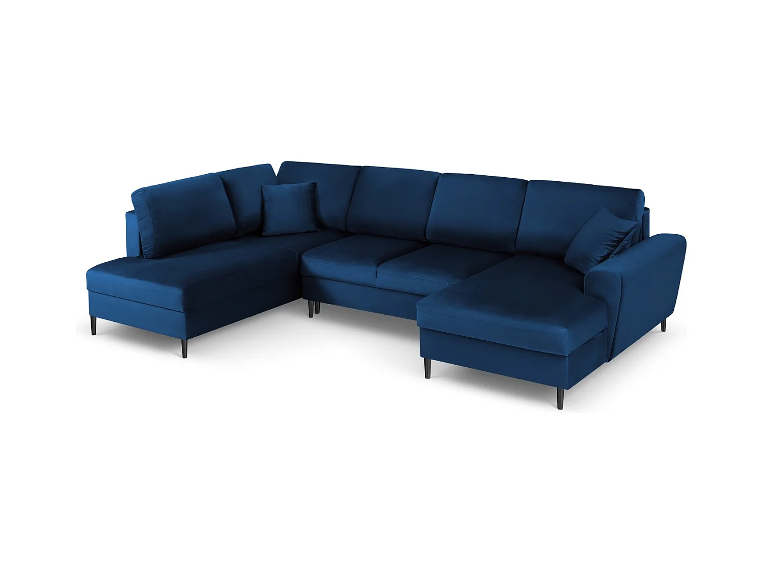 Cosmopolitan Design - Canapé gauche panoramique convertible avec coffre de rangement "Kyoto" 7 places en velours bleu roi - 313x194x88cm