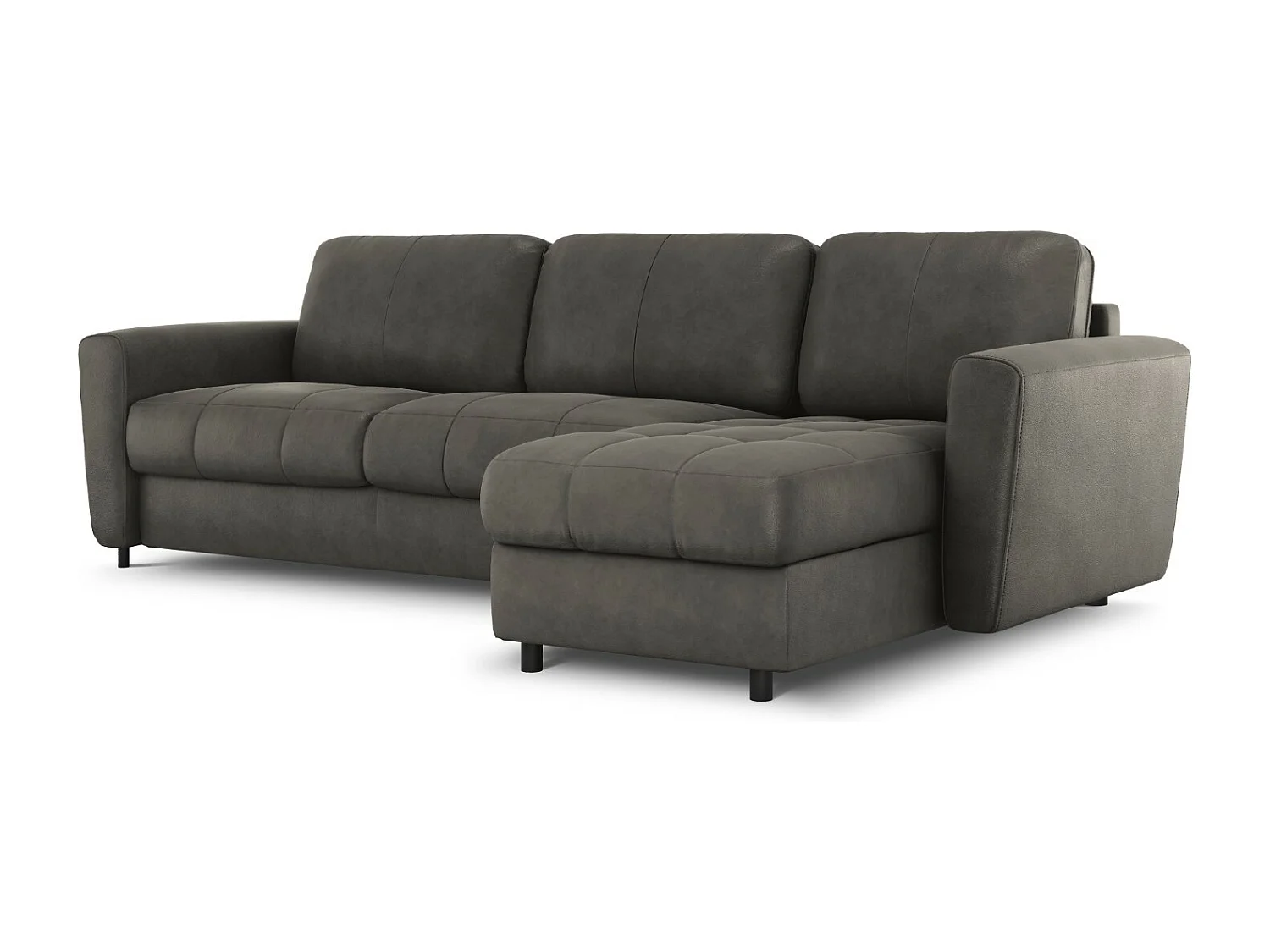 CXL by Christian Lacroix - Canapé d'angle droit convertible "Audra" 5 places en cuir véritable gris foncé - 290x170x88cm