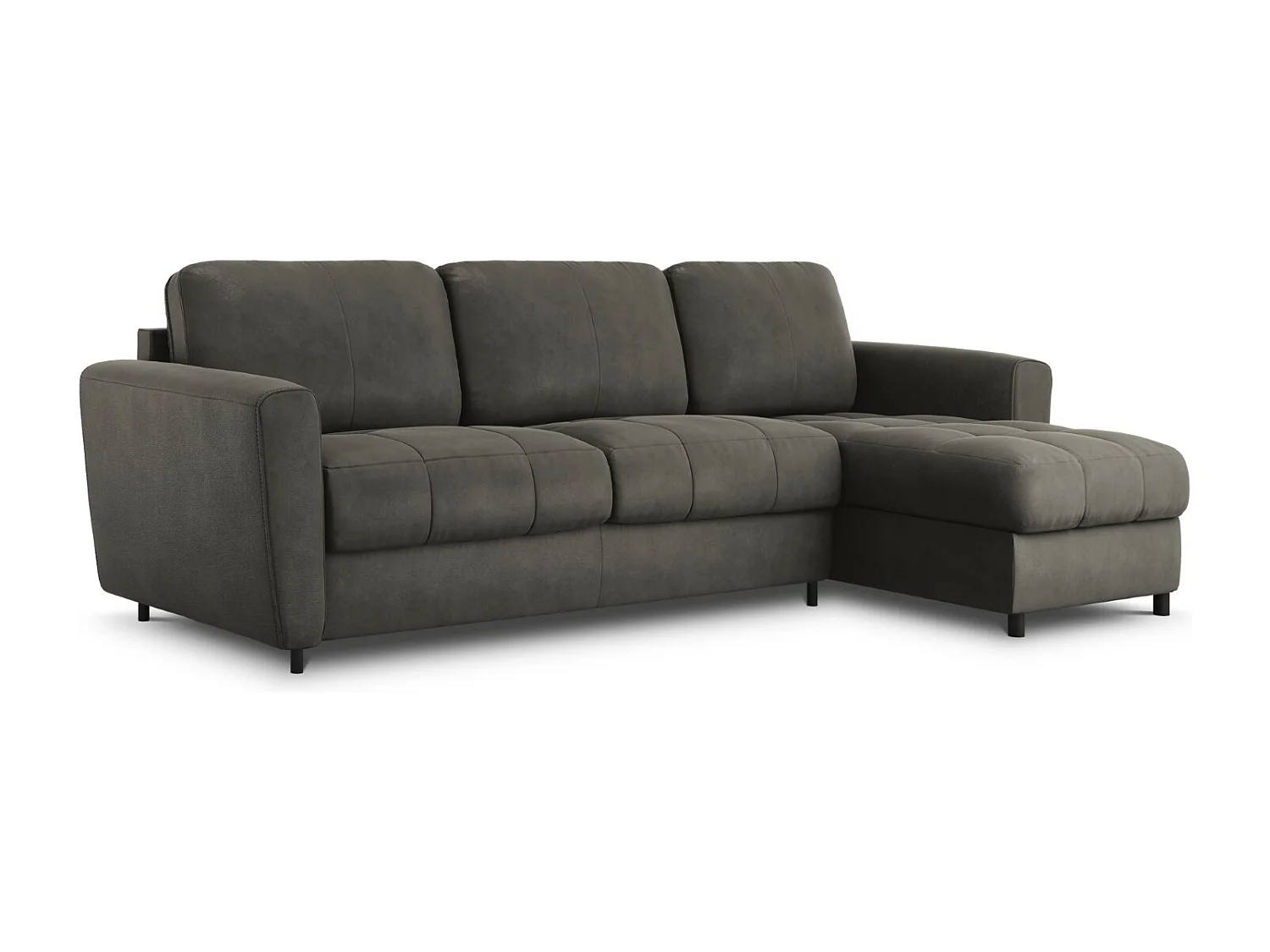 CXL by Christian Lacroix - Canapé d'angle droit convertible "Audra" 5 places en cuir véritable gris foncé - 290x170x88cm