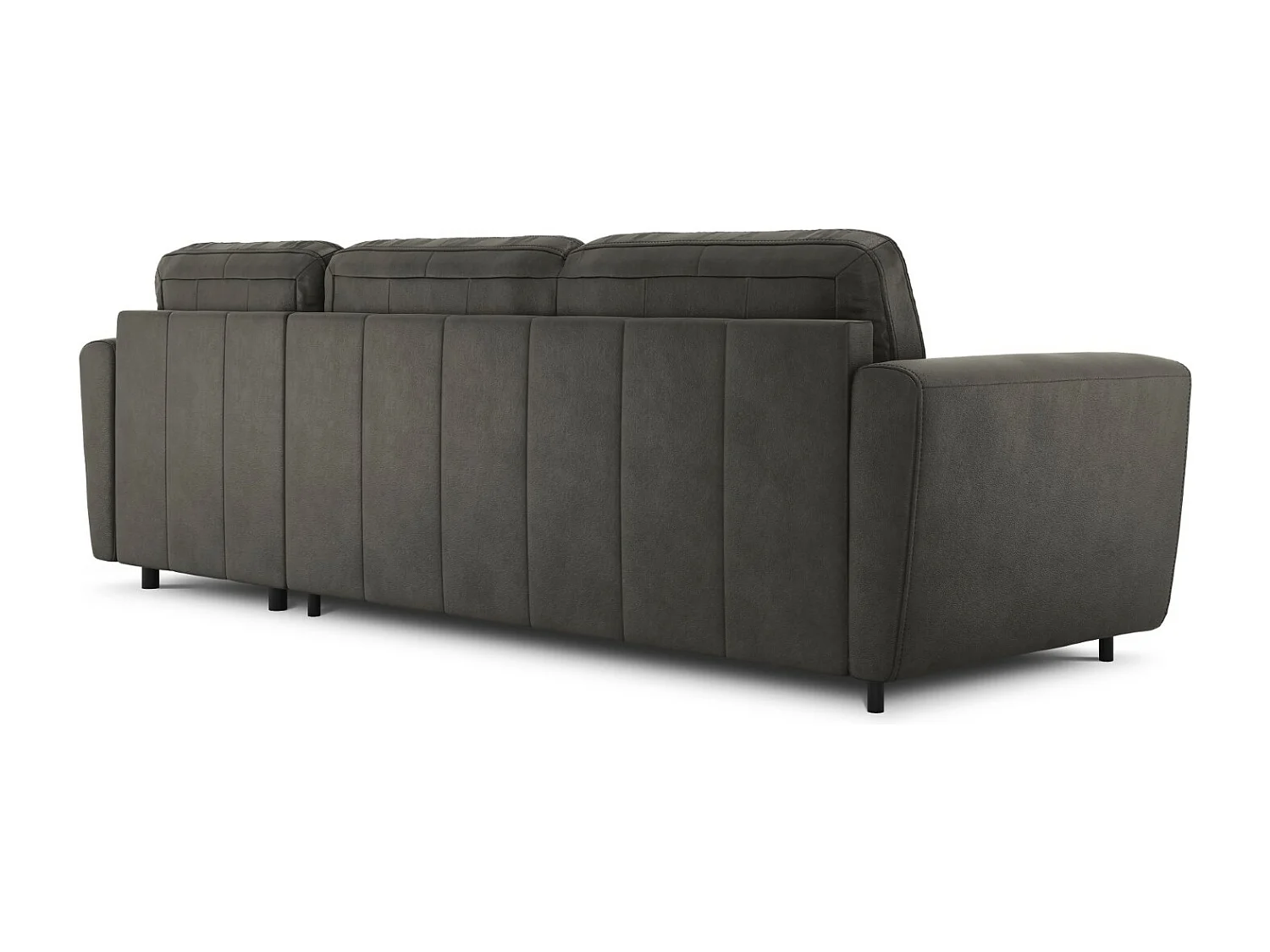 CXL by Christian Lacroix - Canapé d'angle droit convertible "Audra" 5 places en cuir véritable gris foncé - 290x170x88cm