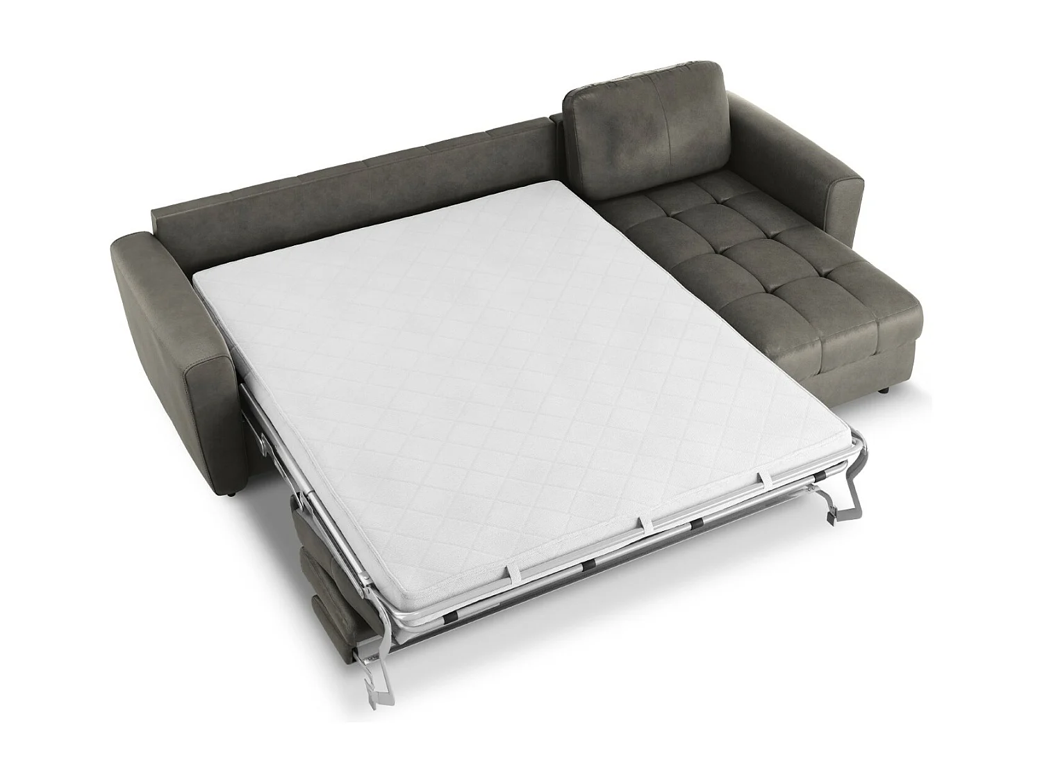 CXL by Christian Lacroix - Canapé d'angle droit convertible "Audra" 5 places en cuir véritable gris foncé - 290x170x88cm