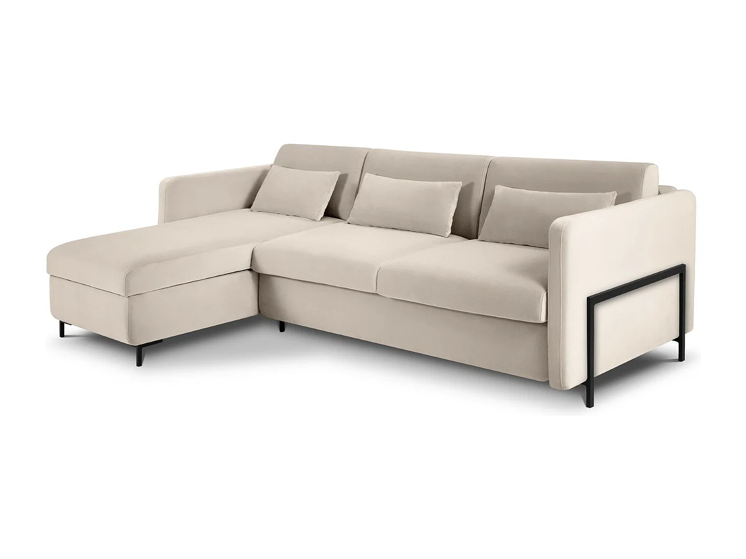 CXL by Christian Lacroix - Uitklapbare hoekbank links "Yanis" 4 zitplaatsen, Flueel, Beige - 260x170x80cm