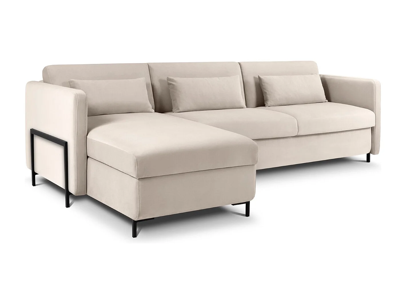 CXL by Christian Lacroix - Uitklapbare hoekbank links "Yanis" 4 zitplaatsen, Flueel, Beige - 260x170x80cm