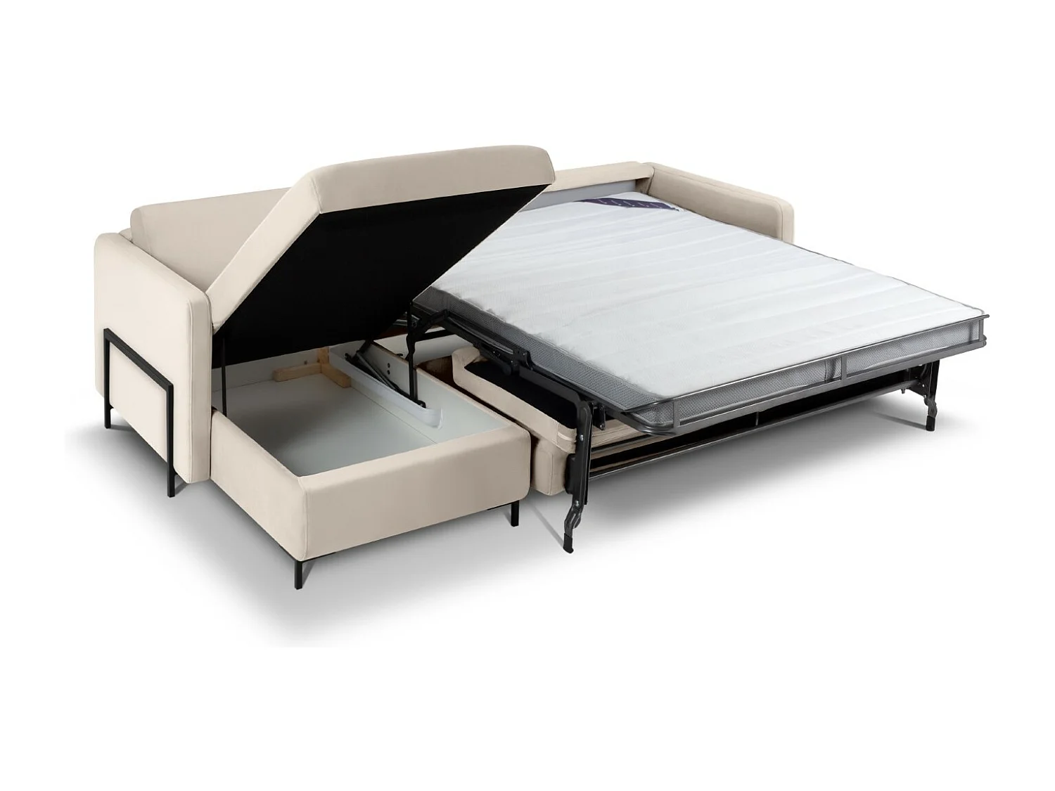 CXL by Christian Lacroix - Uitklapbare hoekbank links "Yanis" 4 zitplaatsen, Flueel, Beige - 260x170x80cm