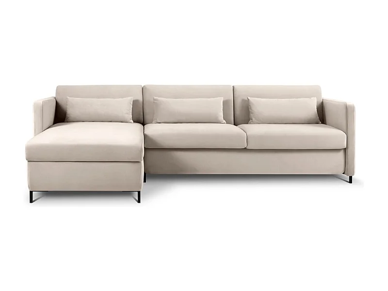 CXL by Christian Lacroix - Canapé d'angle gauche convertible "Yanis" 4 places en velours beige - 260x170x80cm