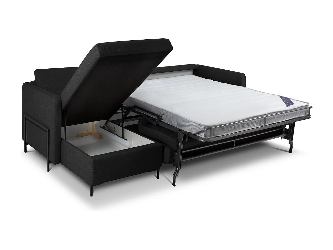 CXL by Christian Lacroix - 4-Sitzer ausklappbares Ecksofa links mit Container "Yanis" Sitzer aus strukturiertem Stoff dunkelgrau - 260x170x80cm