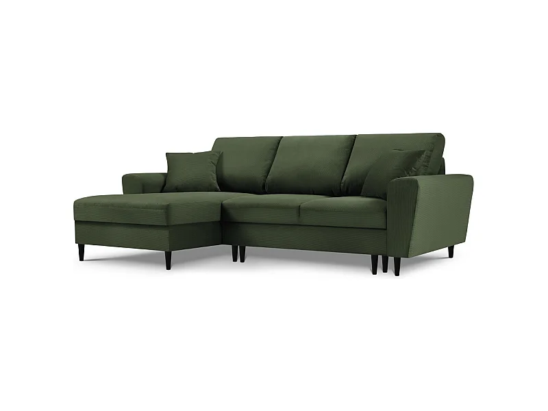 Cosmopolitan Design - 4-Sitzer ausklappbares Ecksofa links mit Container "Kyoto" aus Cord flaschengrün - 241x145x88cm