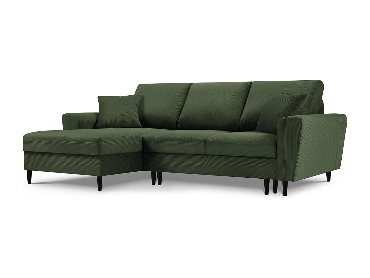 Cosmopolitan Design - 4-Sitzer ausklappbares Ecksofa links mit Container "Kyoto" aus Cord flaschengrün - 241x145x88cm