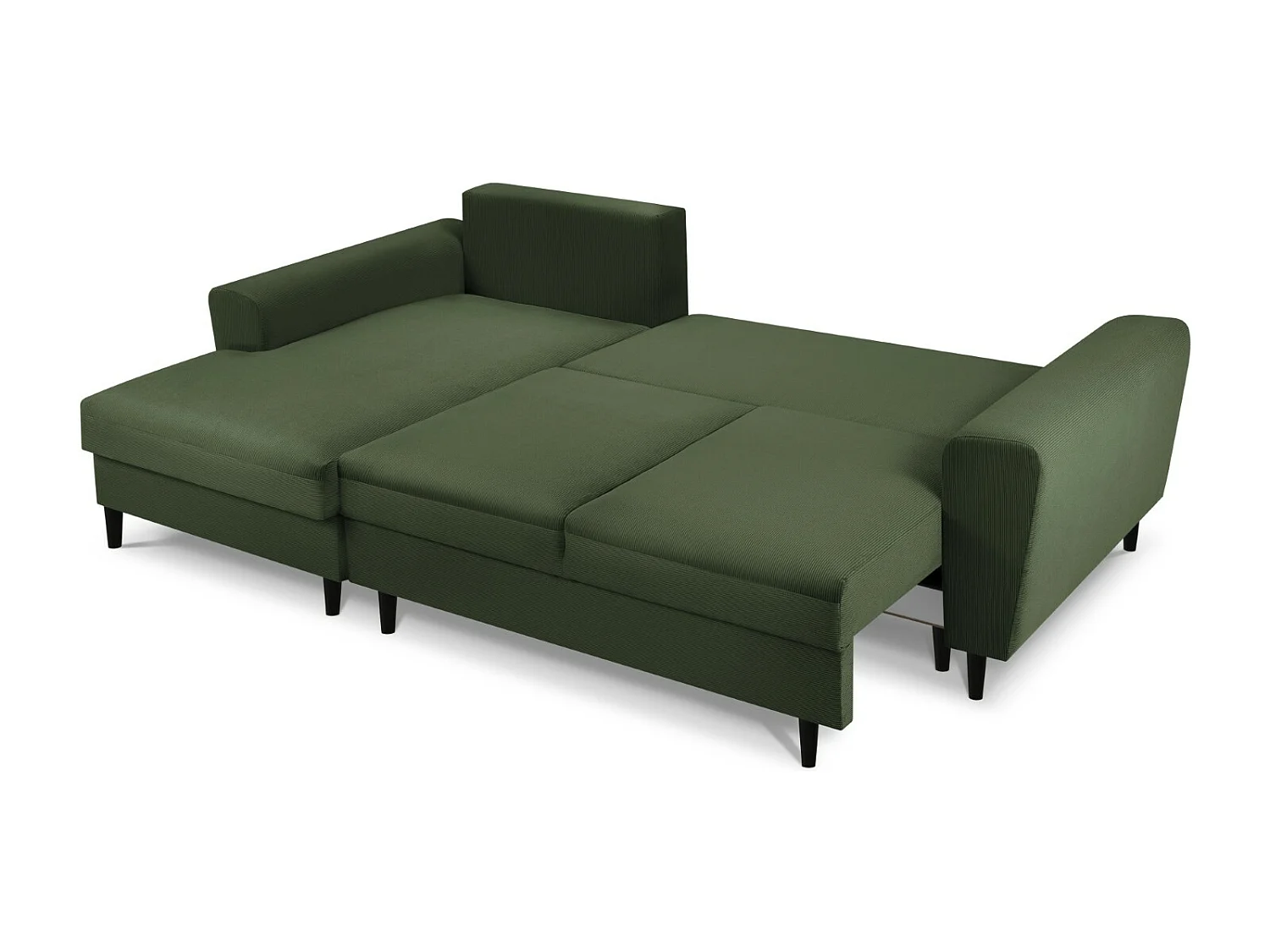 Cosmopolitan Design - 4-Sitzer ausklappbares Ecksofa links mit Container "Kyoto" aus Cord flaschengrün - 241x145x88cm