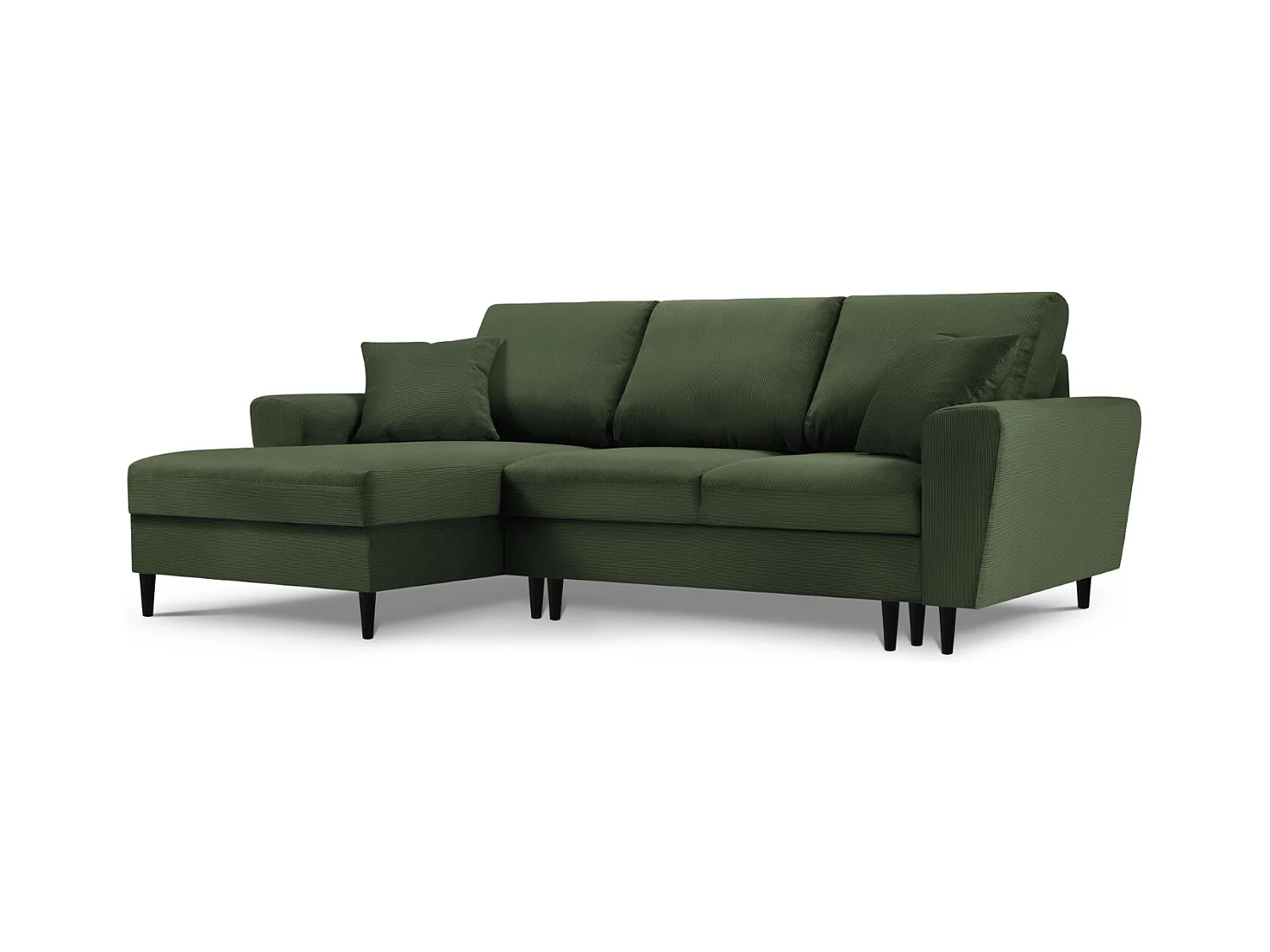 Cosmopolitan Design - Canapé d'angle gauche convertible avec coffre de rangement "Kyoto" 4 places en velours côtelé vert bouteille - 241x145x88cm