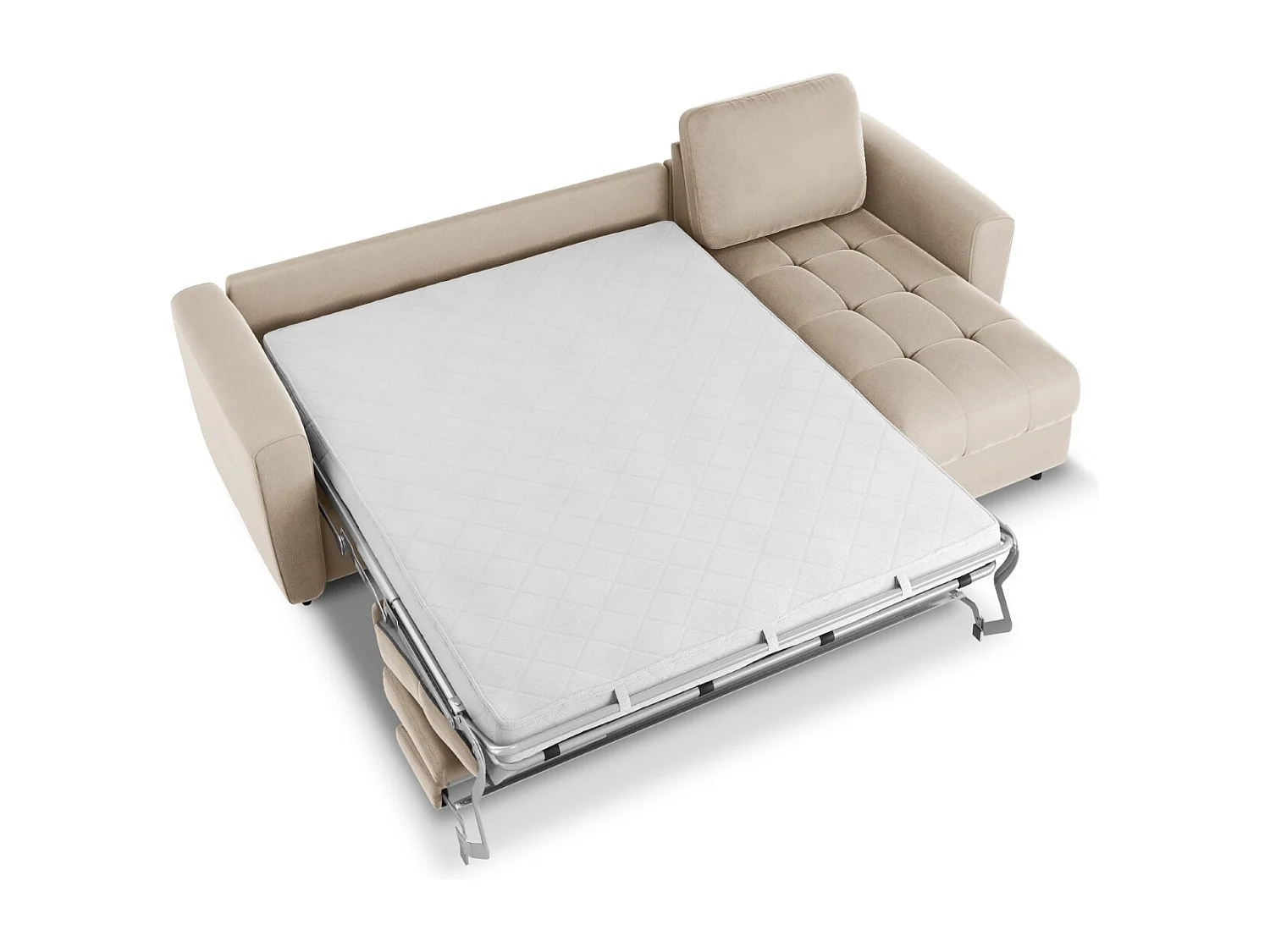 CXL by Christian Lacroix - Converteerbare hoekbank rechts met opbergdoos "Audra" 4 zitplaatsen, Flueel, Beige - 270x170x88cm