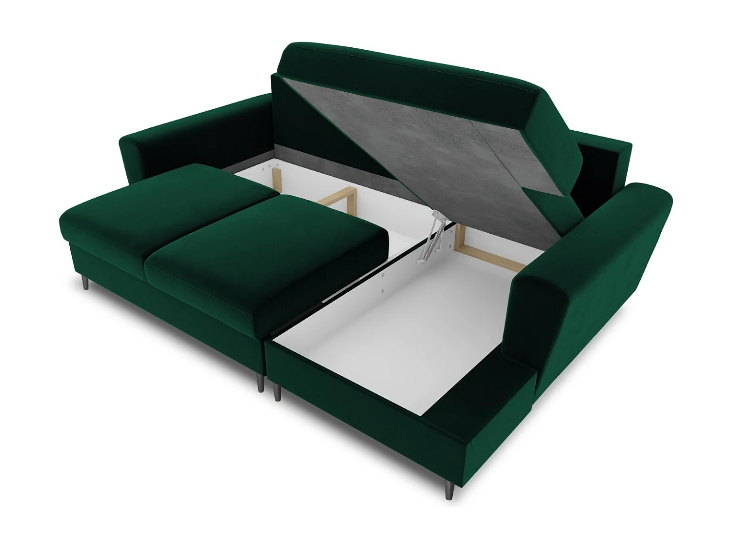 Cosmopolitan Design - Canapé d'angle droit convertible avec coffre de rangement "Kyoto" 4 places en velours vert bouteille - 241x145x88cm