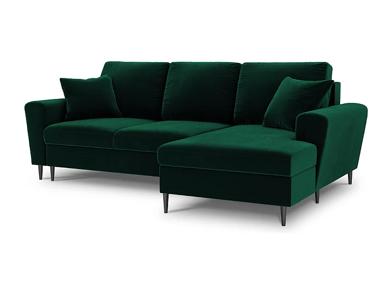 Cosmopolitan Design - Canapé d'angle droit convertible avec coffre de rangement "Kyoto" 4 places en velours vert bouteille - 241x145x88cm