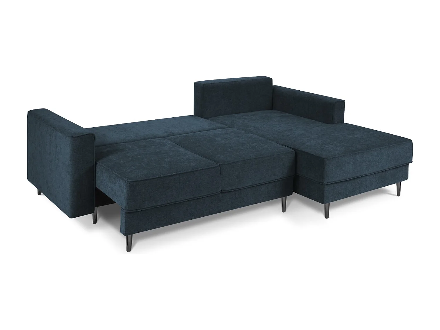 Cosmopolitan Design - Converteerbare hoekbank rechts met opbergdoos "Fano" 4 zitplaatsen, Structurele stof, Donkerblauw - 242x174x89cm