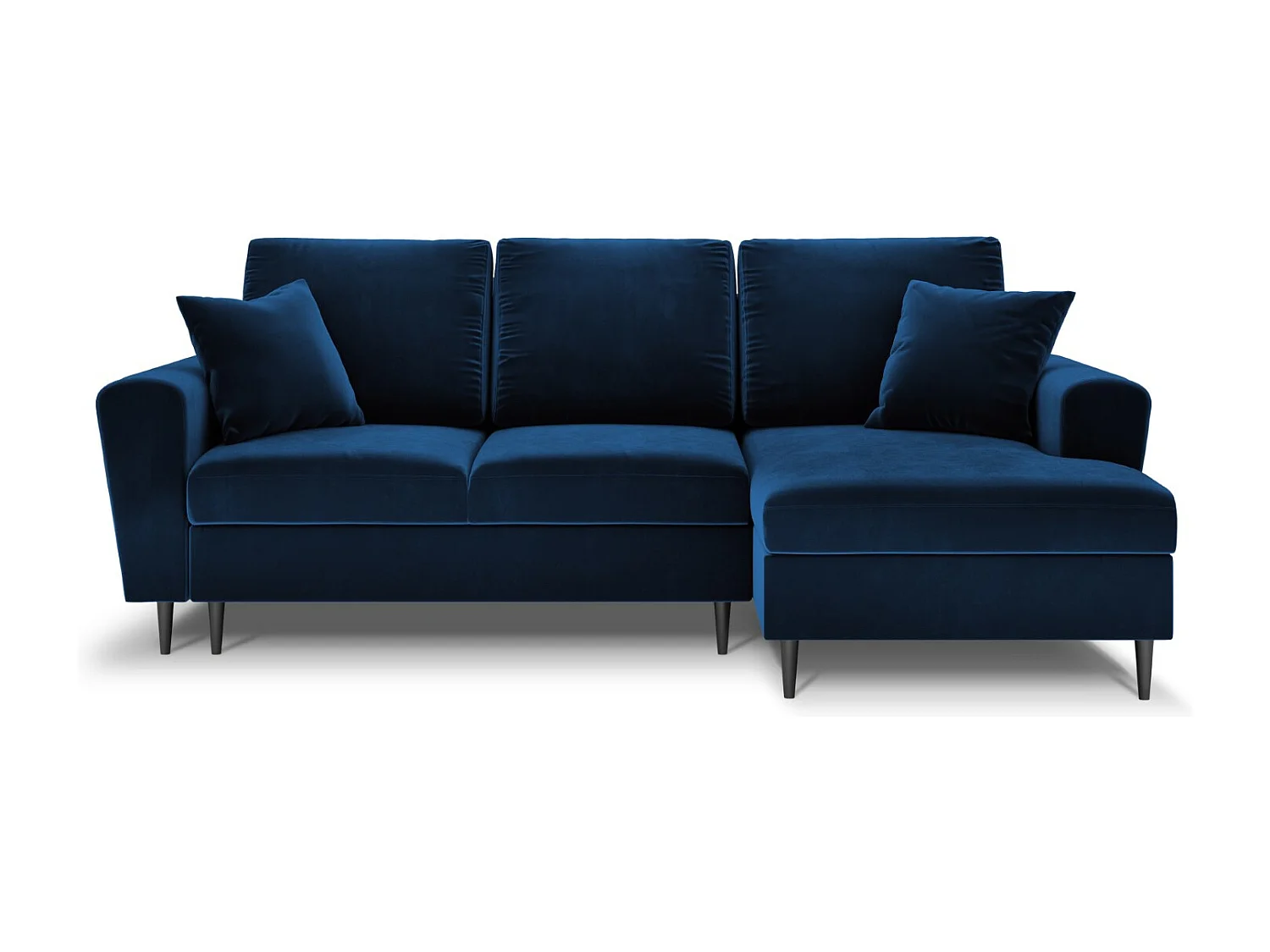 Cosmopolitan Design - Sofá cama esquinero derecho con baúl de almacenaje "Kyoto" 4 plazas de terciopelo azul regio - 241x145x88cm