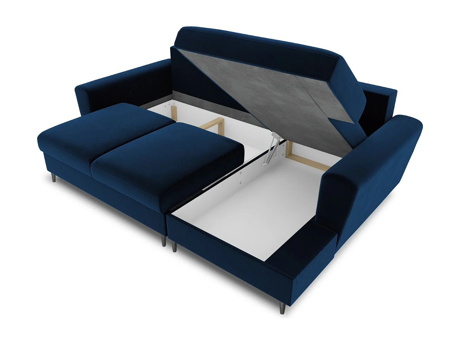 Cosmopolitan Design - Canapé d'angle droit convertible avec coffre de rangement "Kyoto" 4 places en velours bleu roi - 241x145x88cm