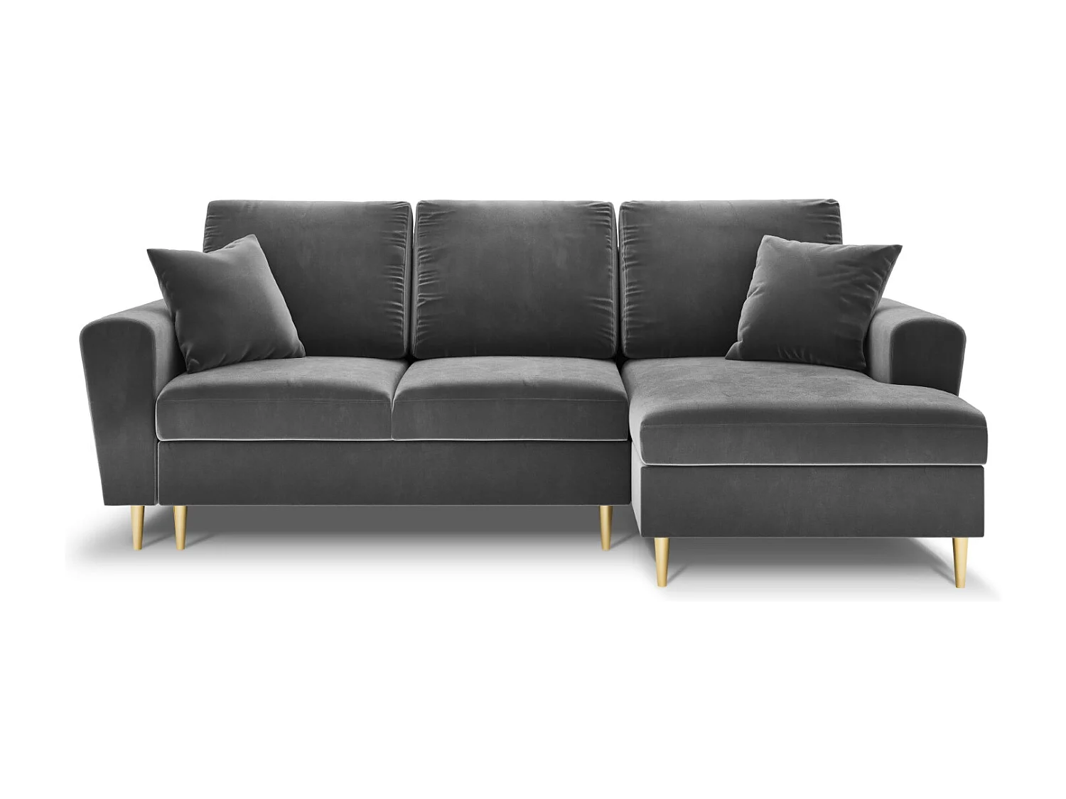 Cosmopolitan Design - Sofá cama esquinero derecho con baúl de almacenaje "Kyoto" 4 plazas de terciopelo gris claro - 241x145x88cm