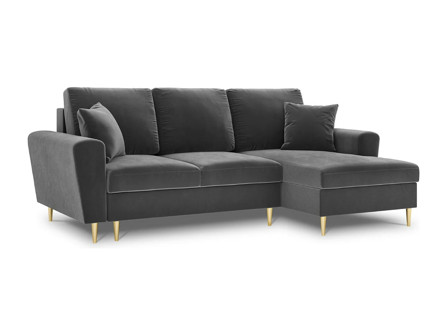 Cosmopolitan Design - Sofá cama esquinero derecho con baúl de almacenaje "Kyoto" 4 plazas de terciopelo gris claro - 241x145x88cm