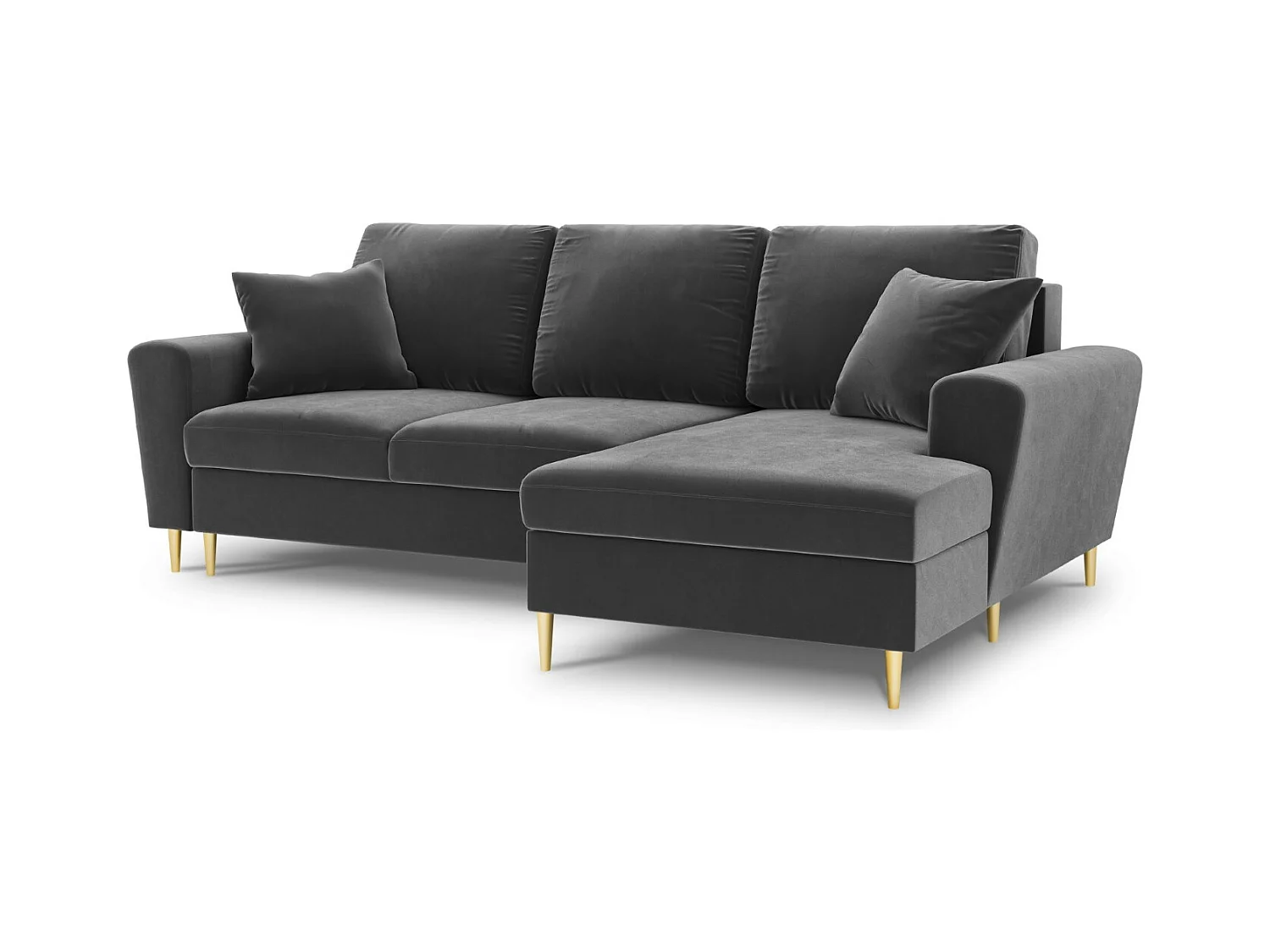 Cosmopolitan Design - Converteerbare hoekbank rechts met opbergdoos "Kyoto" 4 zitplaatsen, Flueel, Lichtgrijs - 241x145x88cm