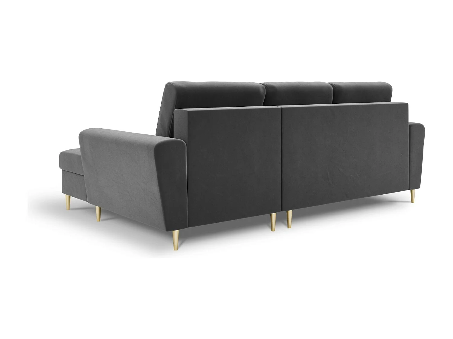 Cosmopolitan Design - Canapé d'angle droit convertible avec coffre de rangement "Kyoto" 4 places en velours gris clair - 241x145x88cm