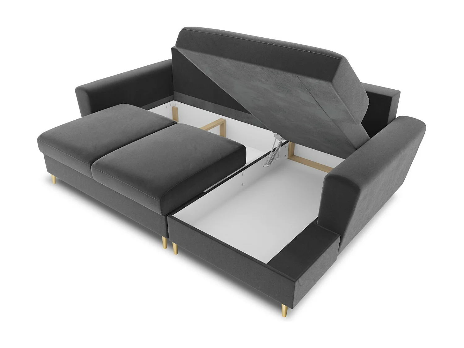 Cosmopolitan Design - Canapé d'angle droit convertible avec coffre de rangement "Kyoto" 4 places en velours gris clair - 241x145x88cm