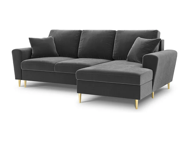 Cosmopolitan Design - Canapé d'angle droit convertible avec coffre de rangement "Kyoto" 4 places en velours gris clair - 241x145x88cm