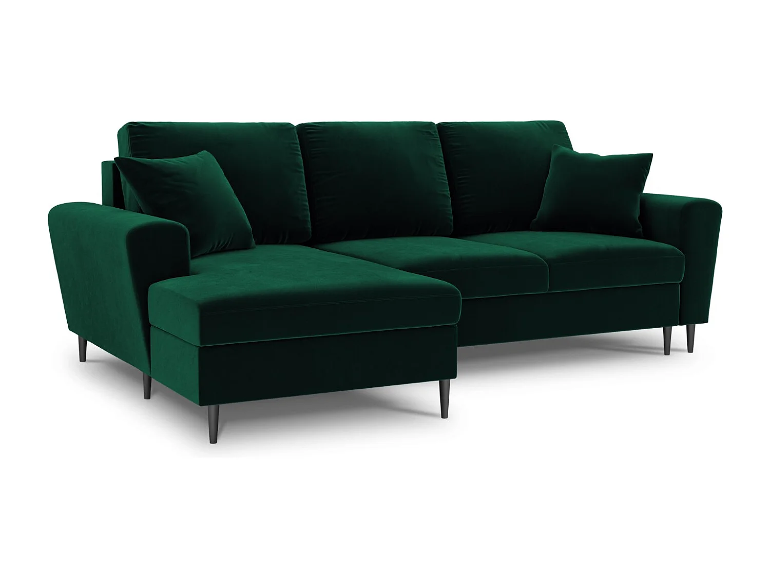 Cosmopolitan Design - 4-Sitzer ausklappbares Ecksofa links mit Container "Kyoto" aus Samt flaschengrün - 241x145x88cm