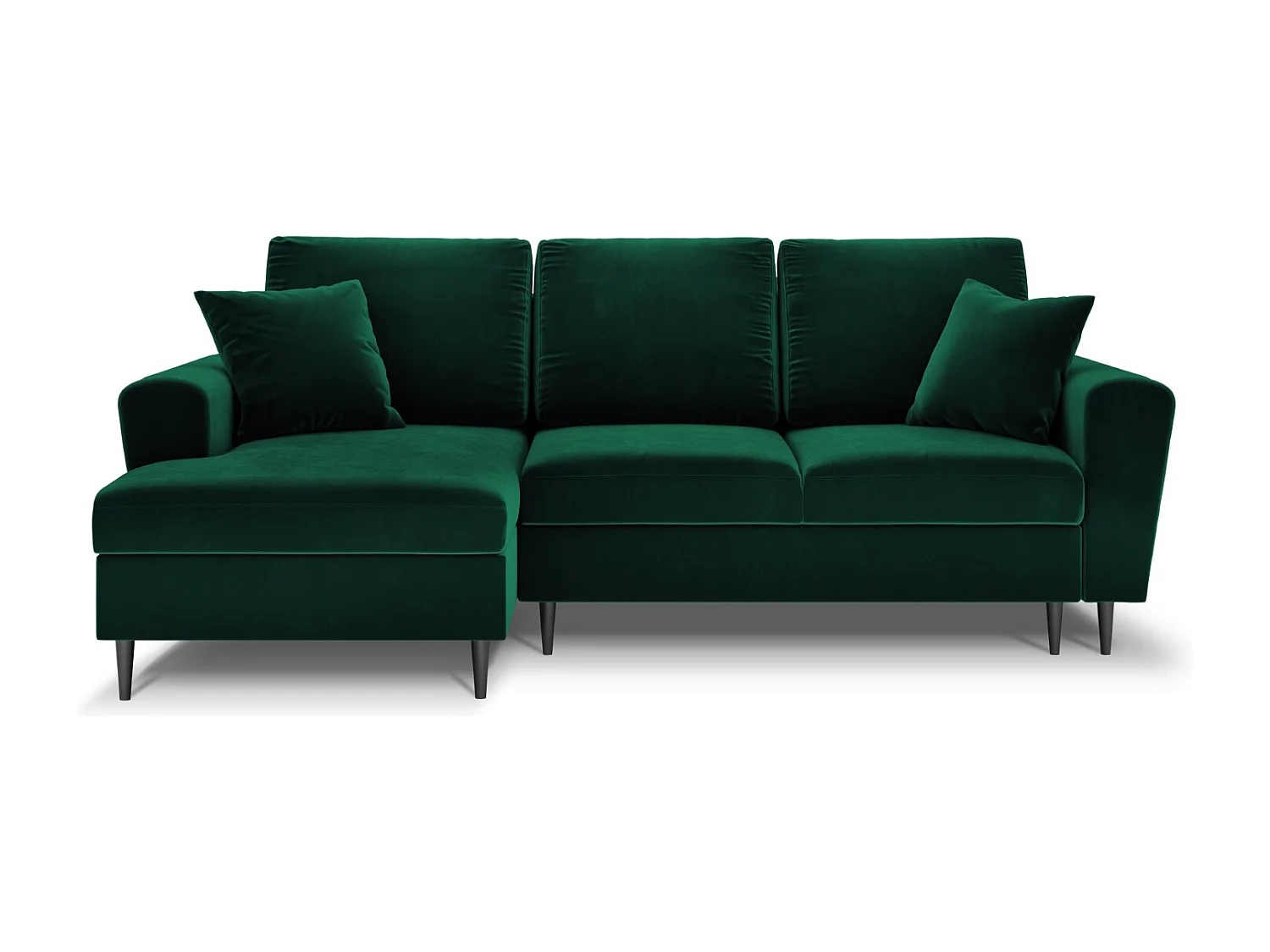 Cosmopolitan Design - 4-Sitzer ausklappbares Ecksofa links mit Container "Kyoto" aus Samt flaschengrün - 241x145x88cm