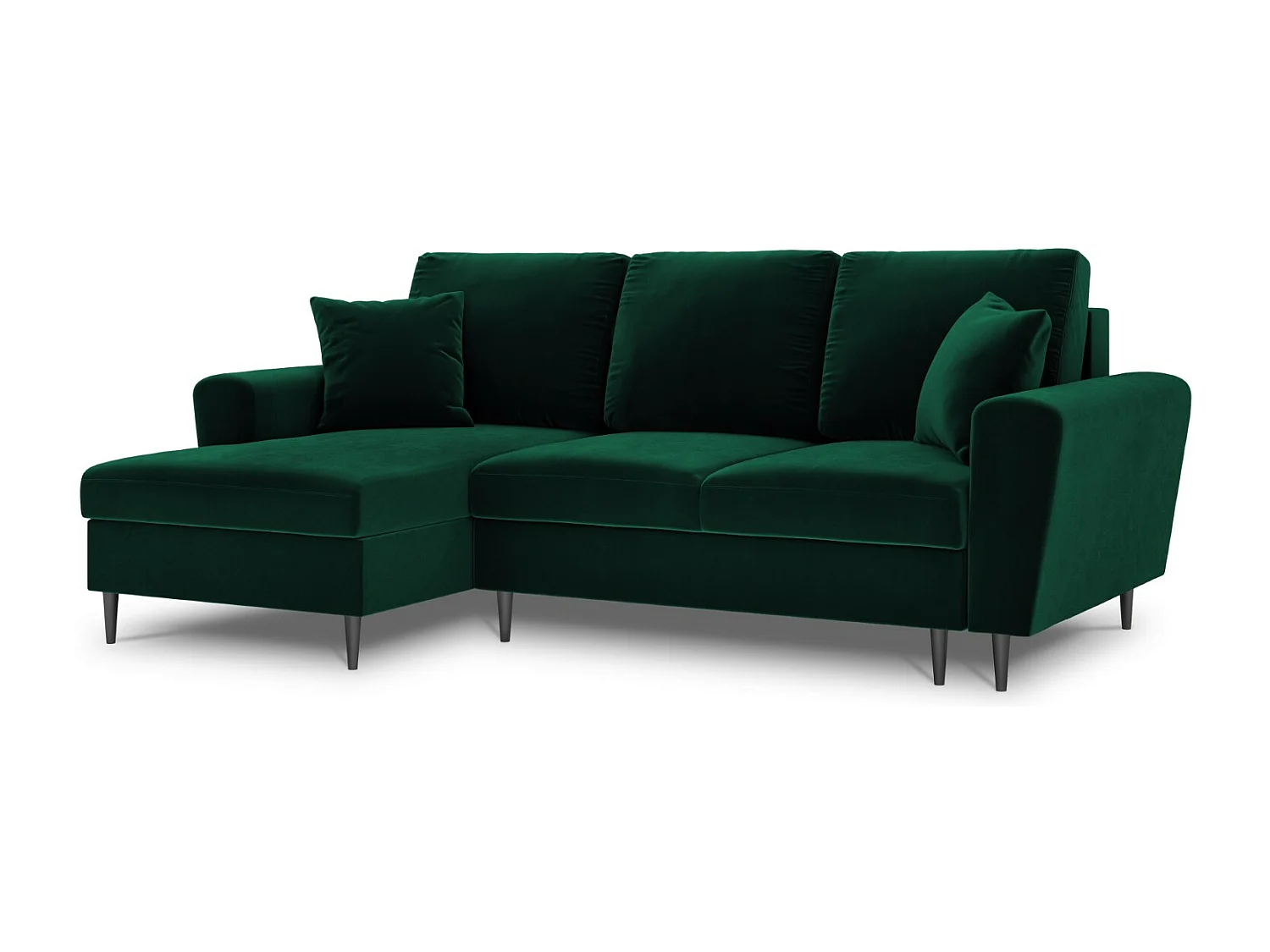 Cosmopolitan Design - 4-Sitzer ausklappbares Ecksofa links mit Container "Kyoto" aus Samt flaschengrün - 241x145x88cm