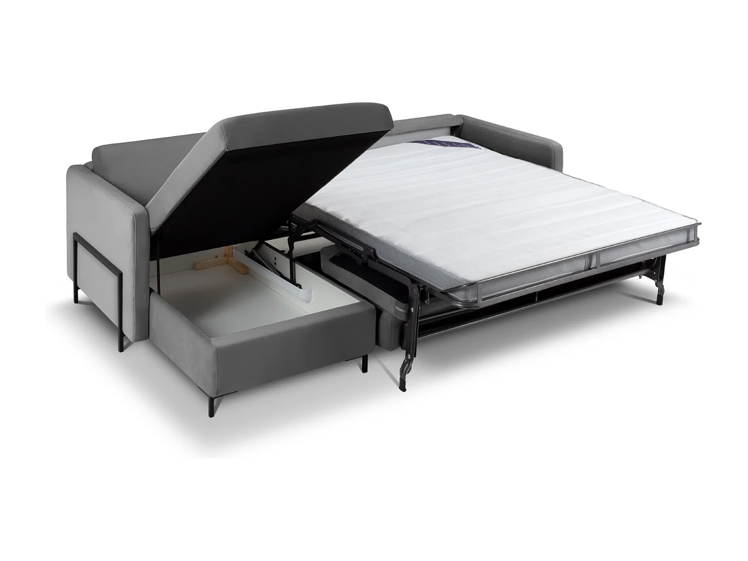 CXL by Christian Lacroix - Uitklapbare hoekbank links "Yanis" 4 zitplaatsen, Flueel, Donkergrijs - 260x170x80cm