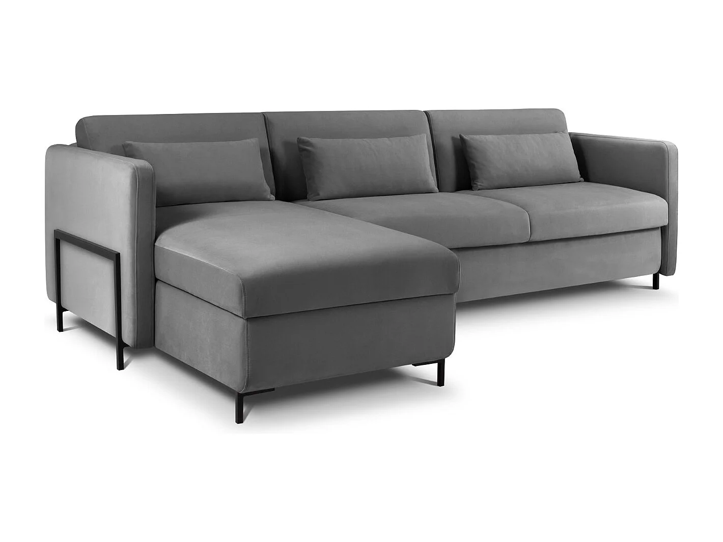 CXL by Christian Lacroix - Canapé d'angle gauche convertible "Yanis" 4 places en velours gris foncé - 260x170x80cm