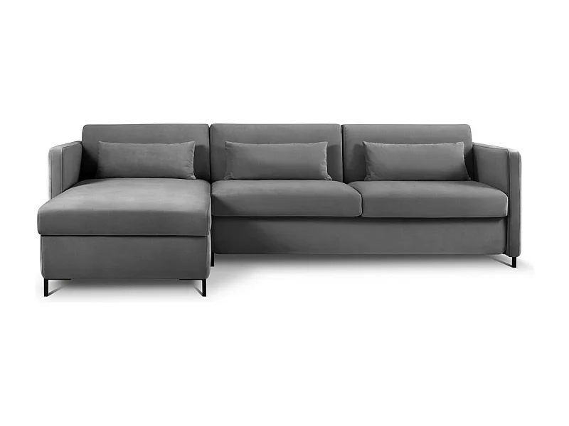 CXL by Christian Lacroix - Canapé d'angle gauche convertible "Yanis" 4 places en velours gris foncé - 260x170x80cm