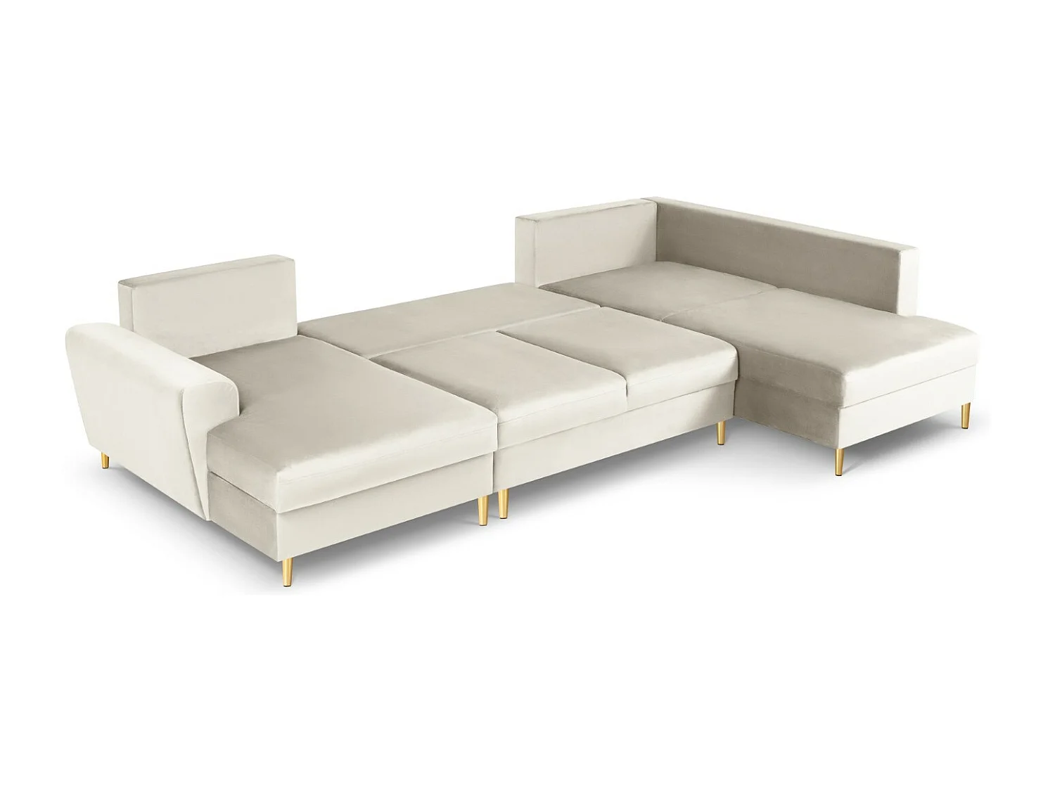 Cosmopolitan Design - Sofa panoramiczna prawa rozkładana ze schowkiem, "Kyoto" 7 miejsc welur, beż jasny - 313x194x88cm