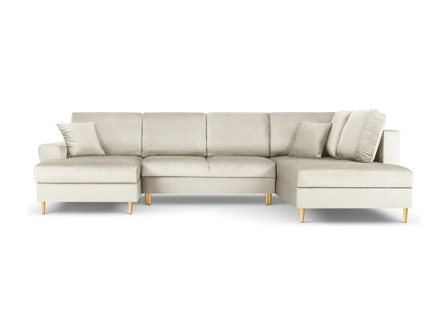 Cosmopolitan Design - Canapé droit panoramique convertible avec coffre de rangement "Kyoto" 7 places en velours beige clair - 313x194x88cm