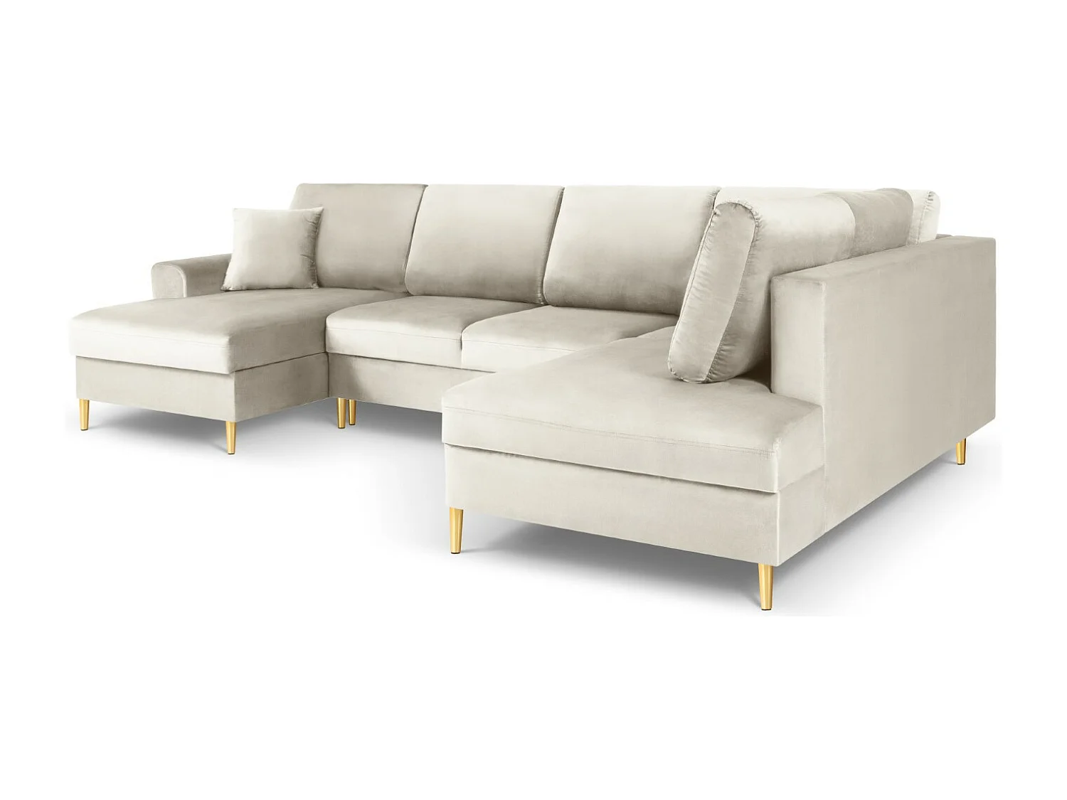 Cosmopolitan Design - Canapé droit panoramique convertible avec coffre de rangement "Kyoto" 7 places en velours beige clair - 313x194x88cm