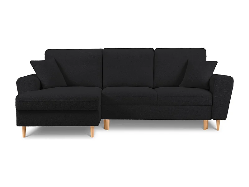 Cosmopolitan Design - Narożnik lewy rozkładany ze schowkiem, "Kyoto" 4 miejsca boucle, czarny - 241x145x88cm