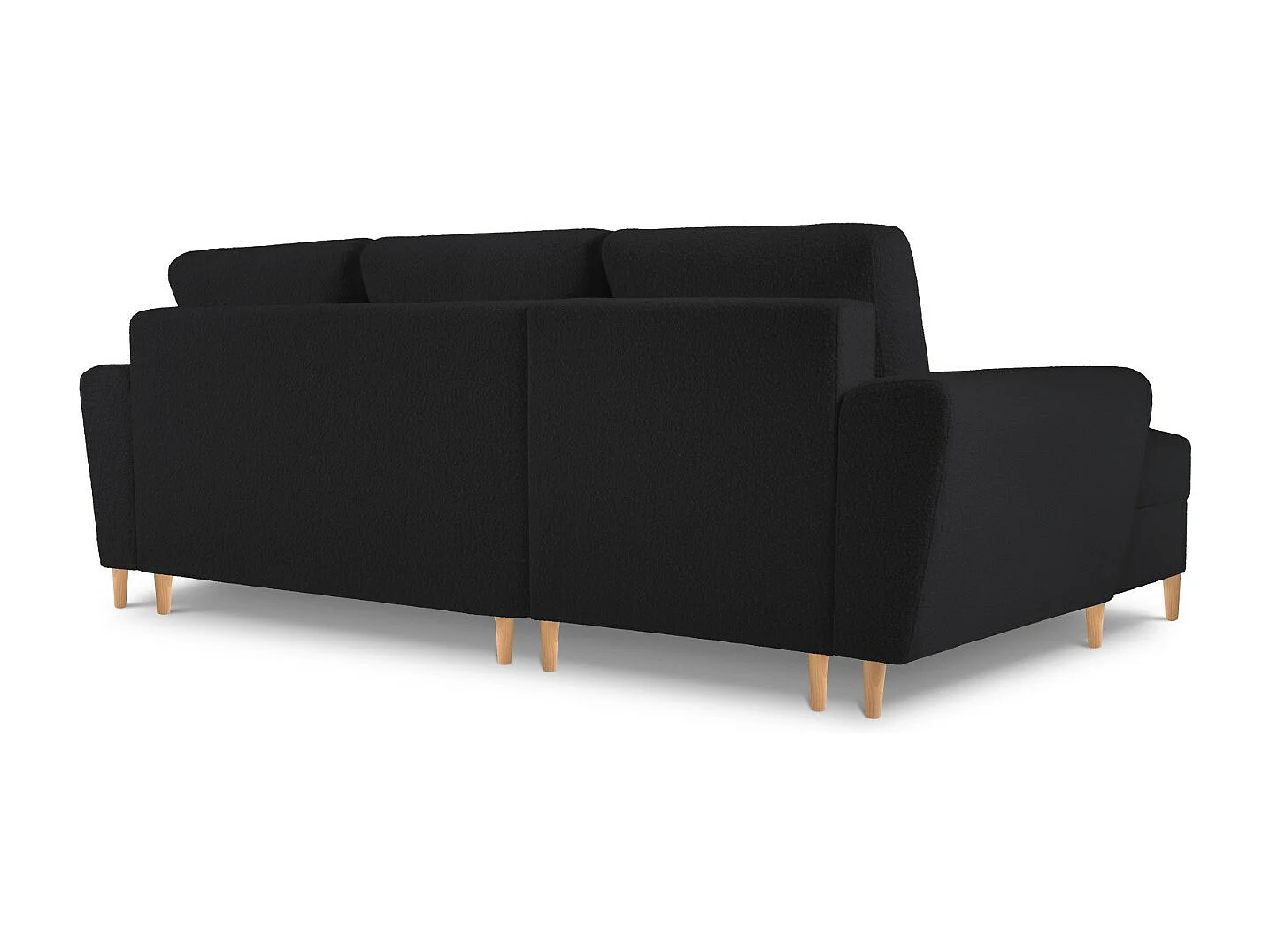 Cosmopolitan Design - 4-Sitzer ausklappbares Ecksofa links mit Container "Kyoto" aus Boucle schwarz - 241x145x88cm