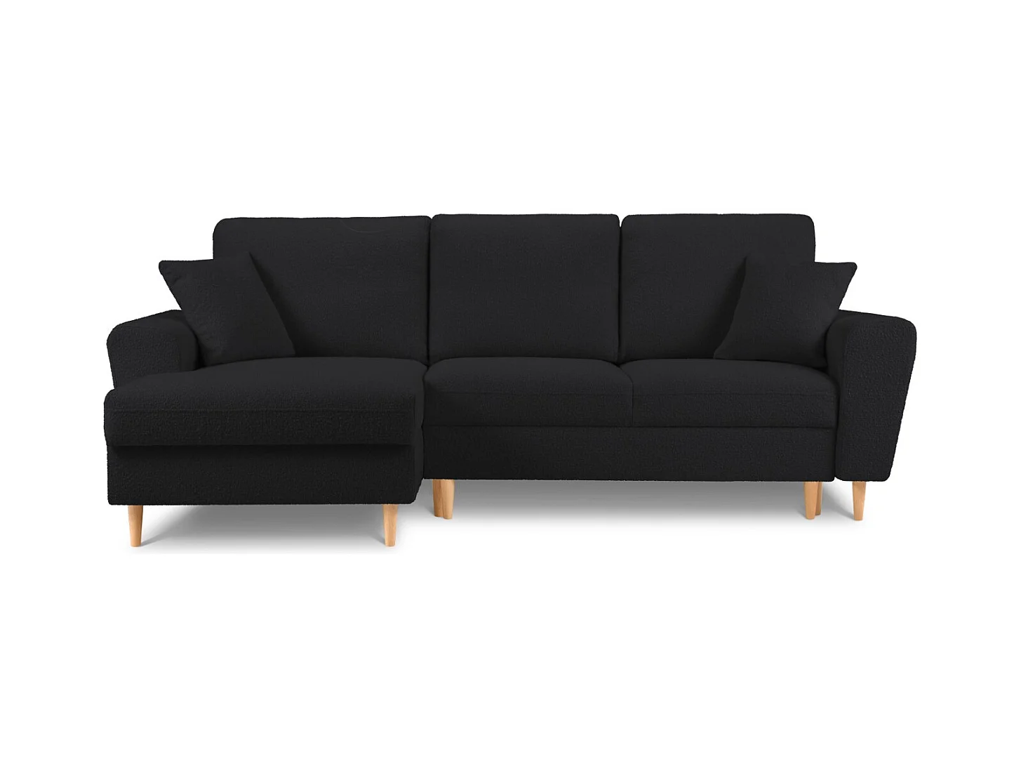 Cosmopolitan Design - Uitklapbare hoekbank links met opbergdoos "Kyoto" 4 zitplaatsen, Boucle, Zwart - 241x145x88cm