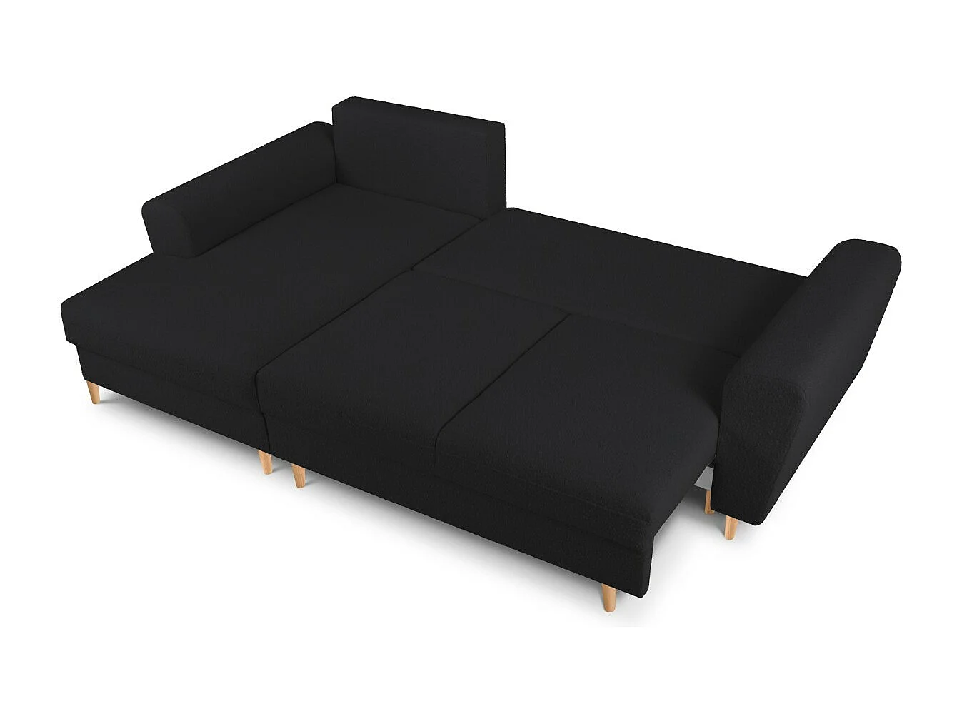 Cosmopolitan Design - Sofá cama esquinero izquierdo con baúl de almacenaje "Kyoto" 4 plazas de tejido bouclé negro - 241x145x88cm