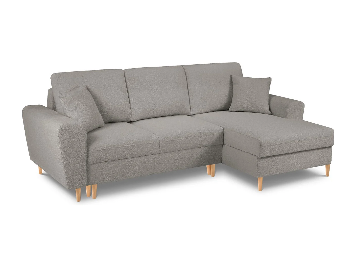 Cosmopolitan Design - 4-Sitzer ausklappbares Ecksofa rechts mit Container "Kyoto" aus Boucle grau - 241x145x88cm
