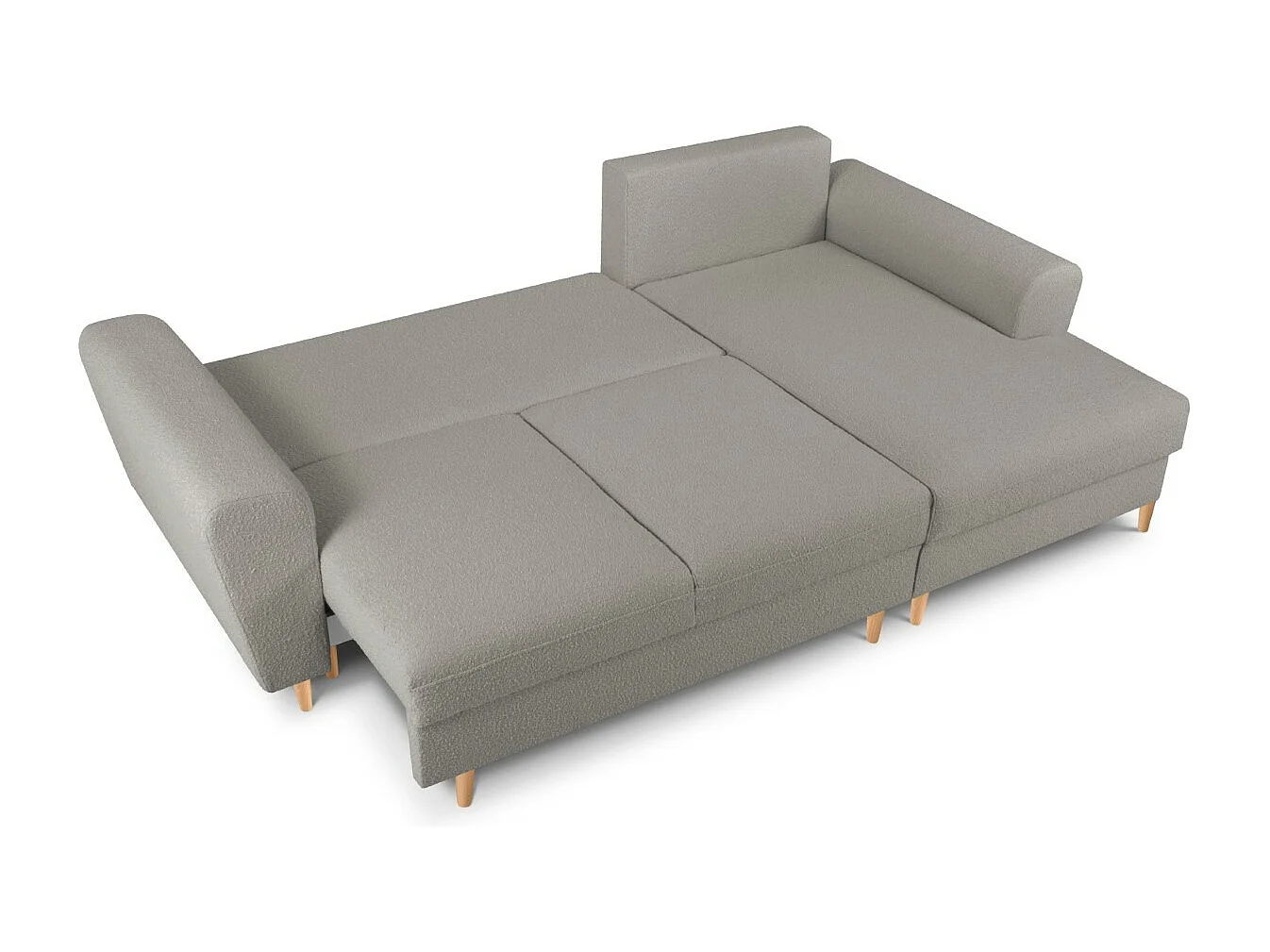 Cosmopolitan Design - 4-Sitzer ausklappbares Ecksofa rechts mit Container "Kyoto" aus Boucle grau - 241x145x88cm