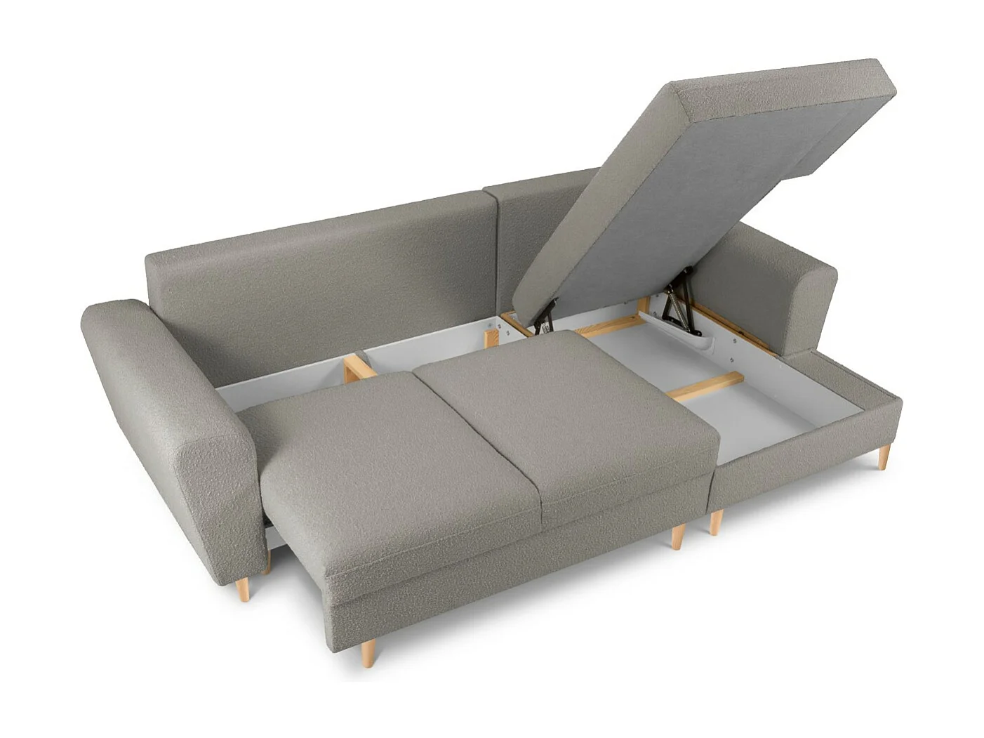 Cosmopolitan Design - Canapé d'angle droit convertible avec coffre de rangement "Kyoto" 4 places en bouclé gris - 241x145x88cm