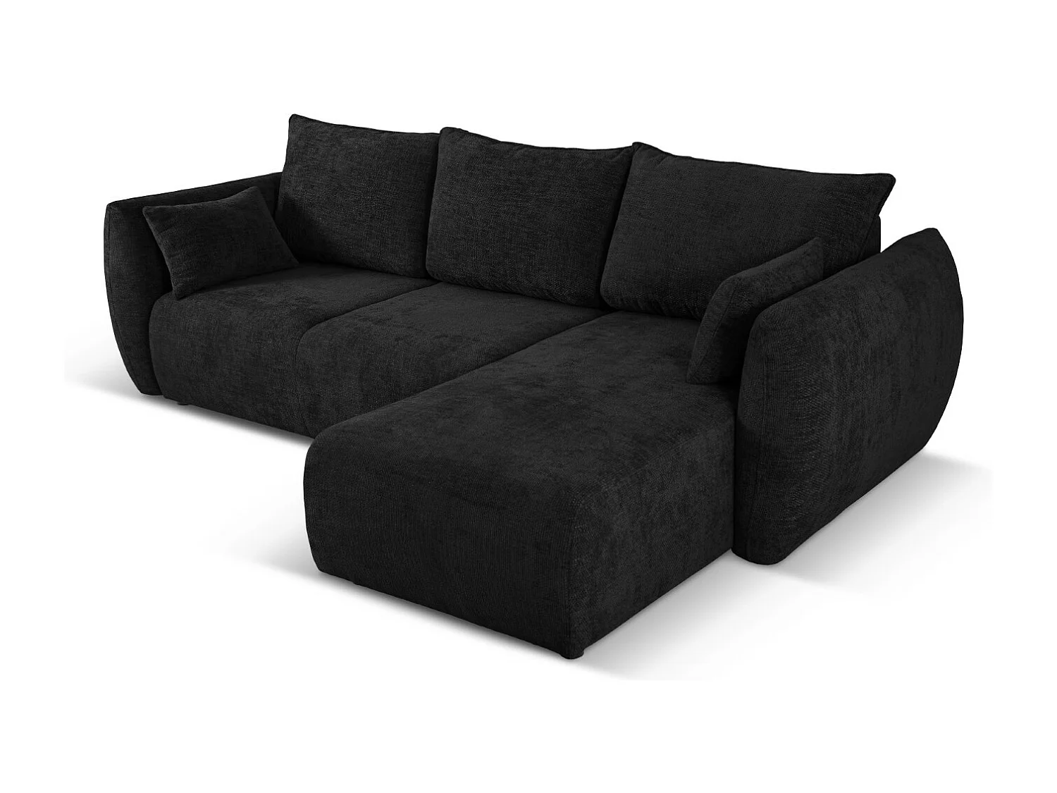 Cosmopolitan Design - 4-Sitzer ausklappbares Ecksofa rechts mit Container "Matera" aus Chenille-Stoff schwarz - 253x173x86cm