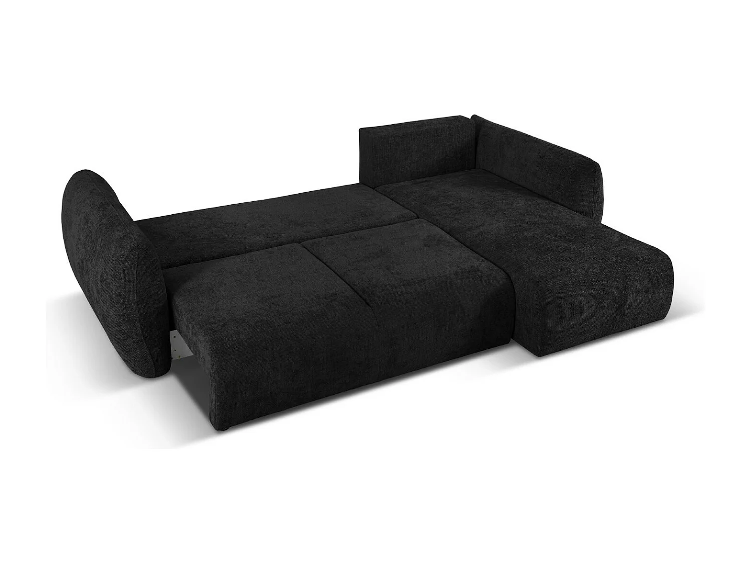 Cosmopolitan Design - Narożnik prawy rozkładany ze schowkiem, "Matera" 4 miejsca szenil, czarny - 253x173x86cm