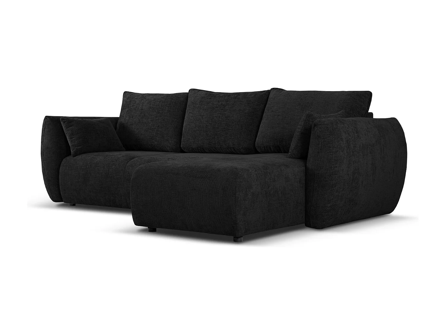 Cosmopolitan Design - Narożnik prawy rozkładany ze schowkiem, "Matera" 4 miejsca szenil, czarny - 253x173x86cm